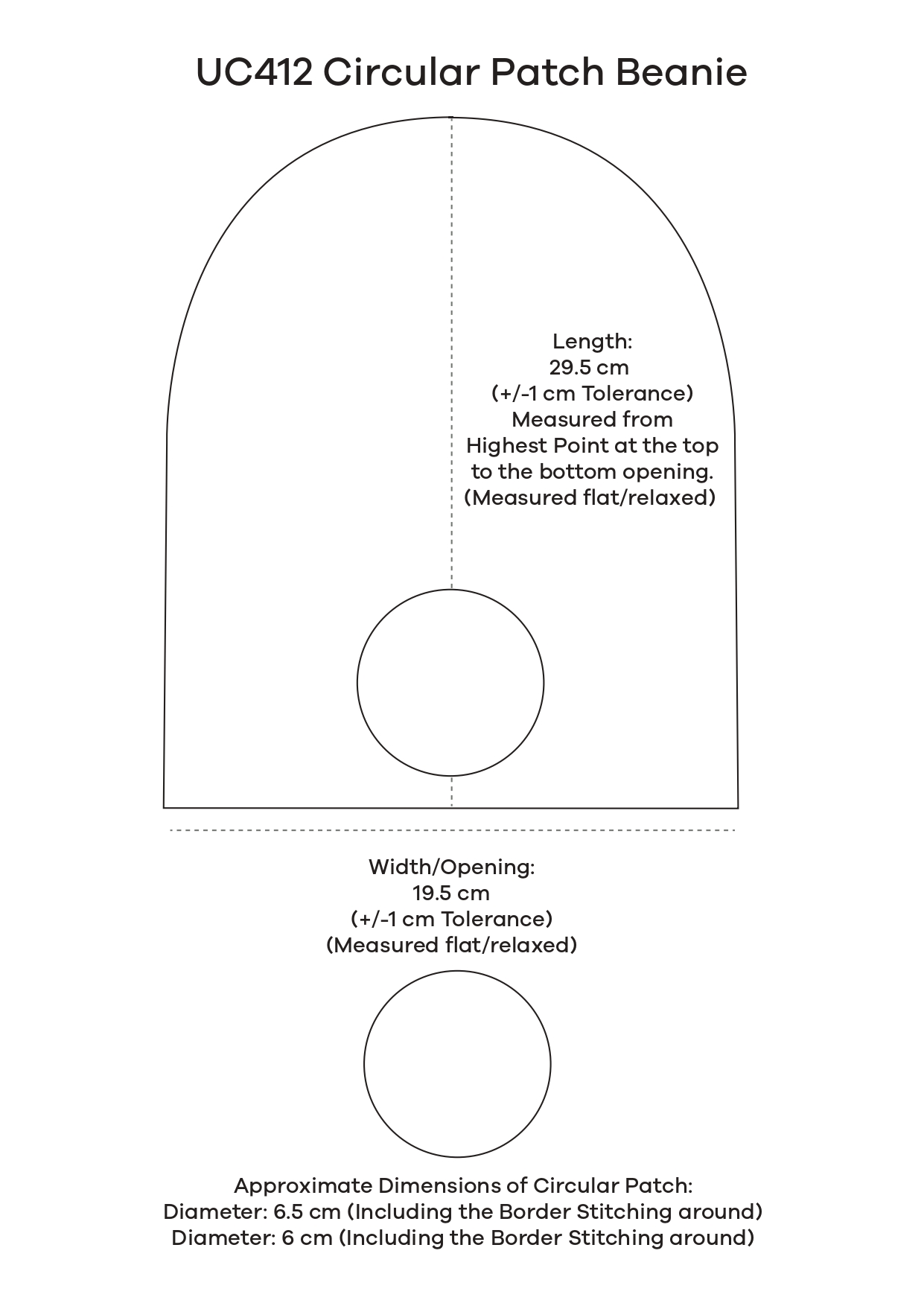 Uneek size guide for Uneek Circular Patch Beanie