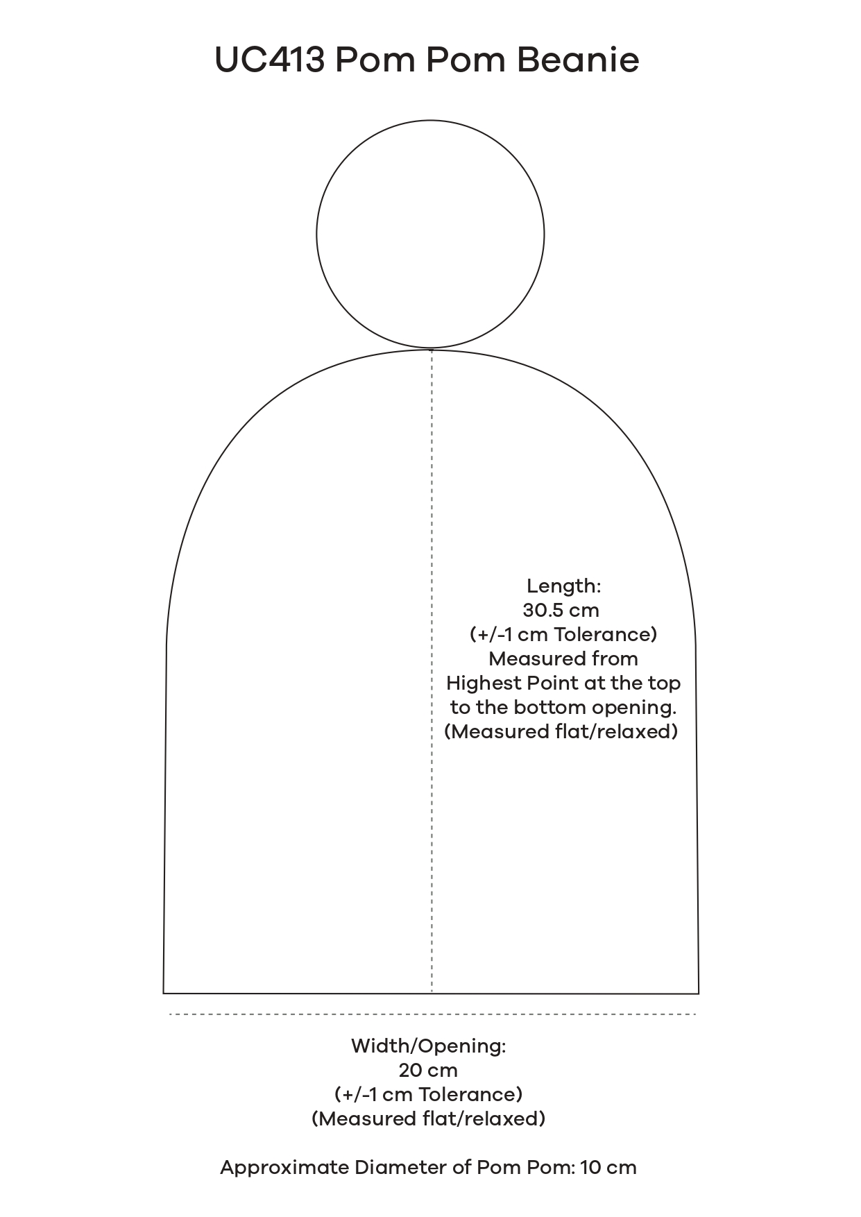 Uneek size guide for Uneek Pom Pom Beanie